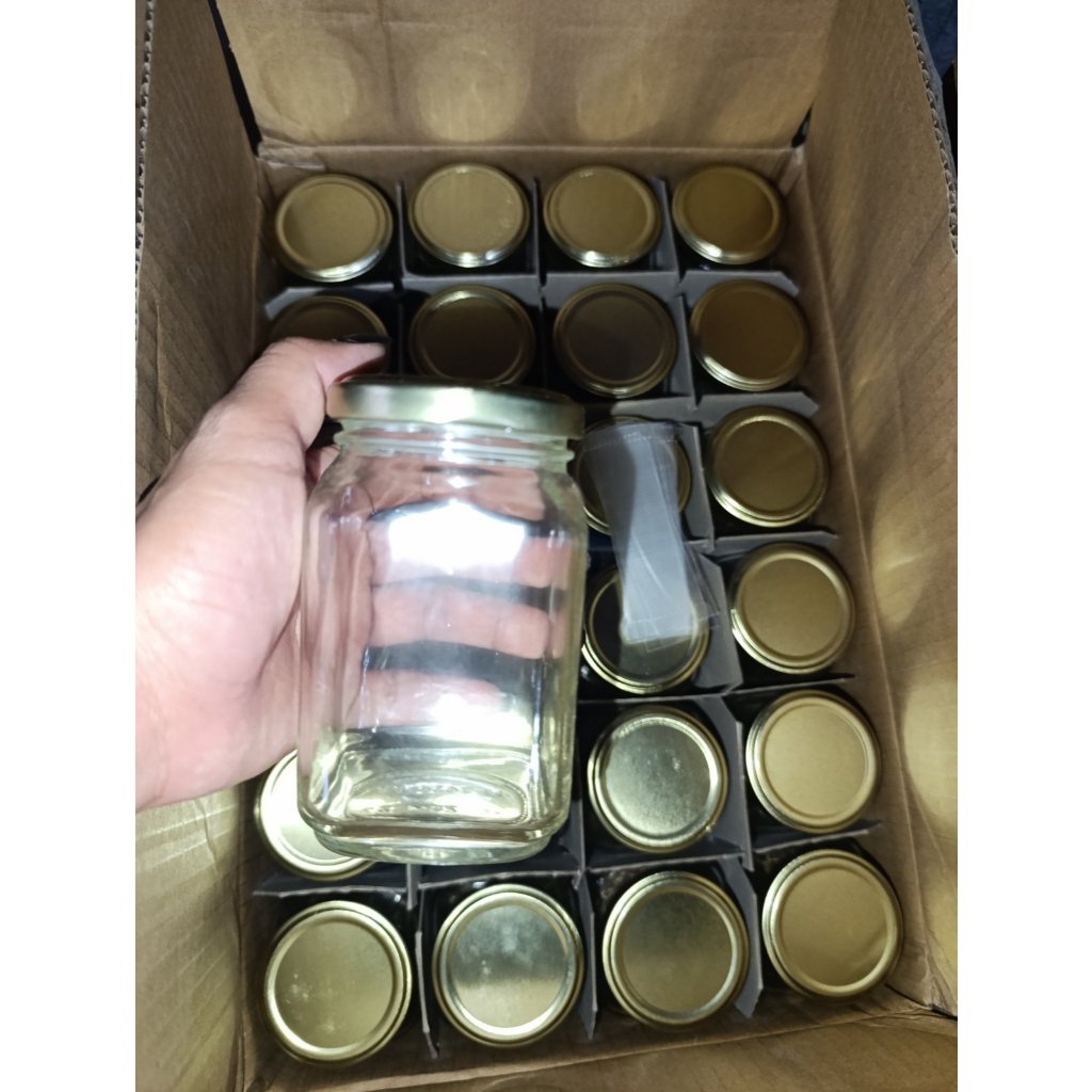 24pcs-M7438 250ml Food Grade Square Glass Jar with FREE PLASTIC SEALS ...