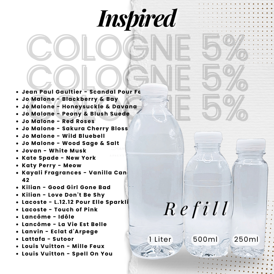 Refill Inspired Cologne 5% WOMEN J-L 250ml, 500ml & 1 Liter | Shopee ...