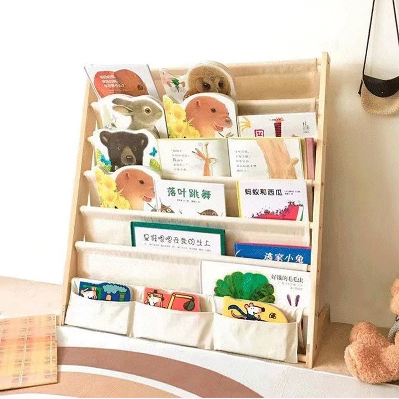 7-Tier Solid Wood Kids Bookshelf Bookcase Extra-Large Storage Rack ...