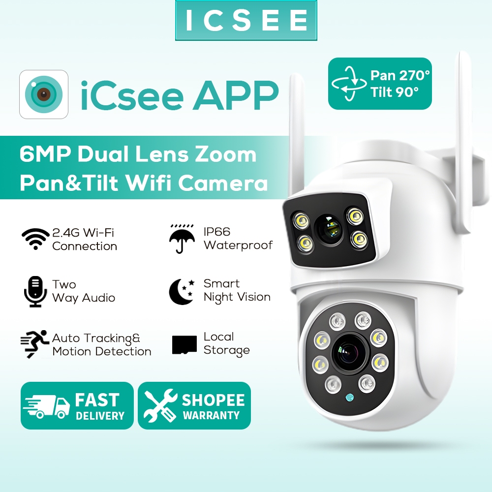ICSEE XM R6 Dual Lens CCTV Camera 6MP HD Night Vision Wifi PTZ Outdoor ...