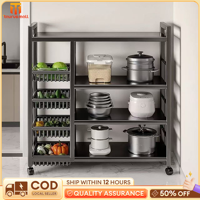 Kitchen Rack With Basket Kitchen Organizer Carbon Steel Storage Rack ...