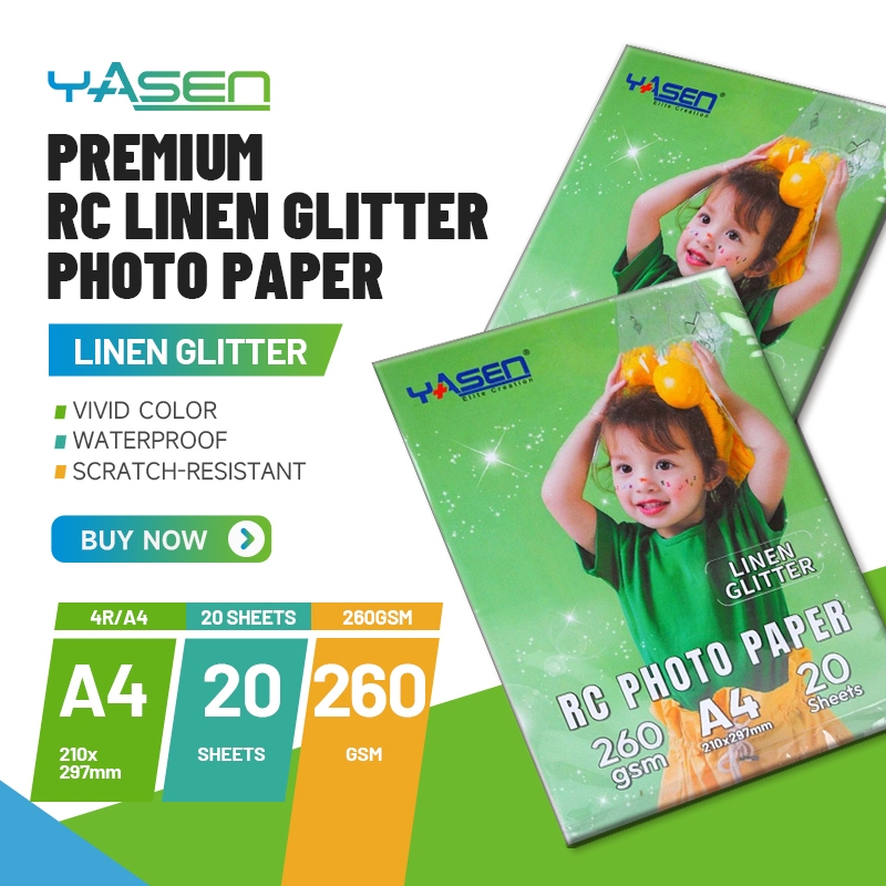 Yasen Premium RC Linen Glitter Photo Paper A4 4R 260gsm 20 Sheets With ...