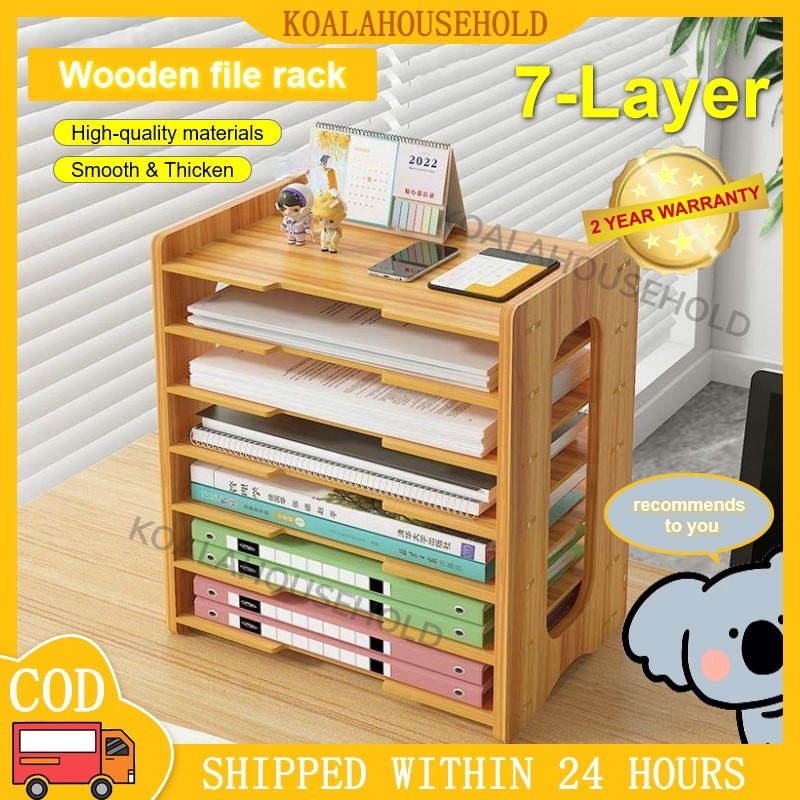 7 Layer Wooden file rack thicken smooth desktop file rack office school ...