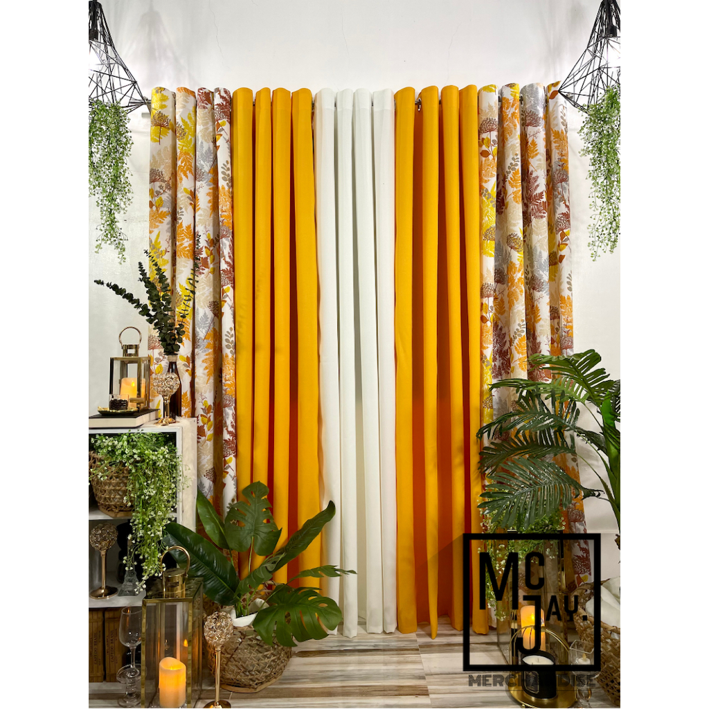 MCJAY - 5in1 Yellow Pine Tree Leaves Ring Curtain Set (5ft/6ft/7ft ...