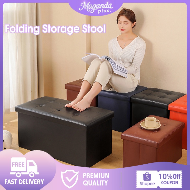 Magandaplus Leather Ottoman Storage Box Stool na nakatiklop ng ...