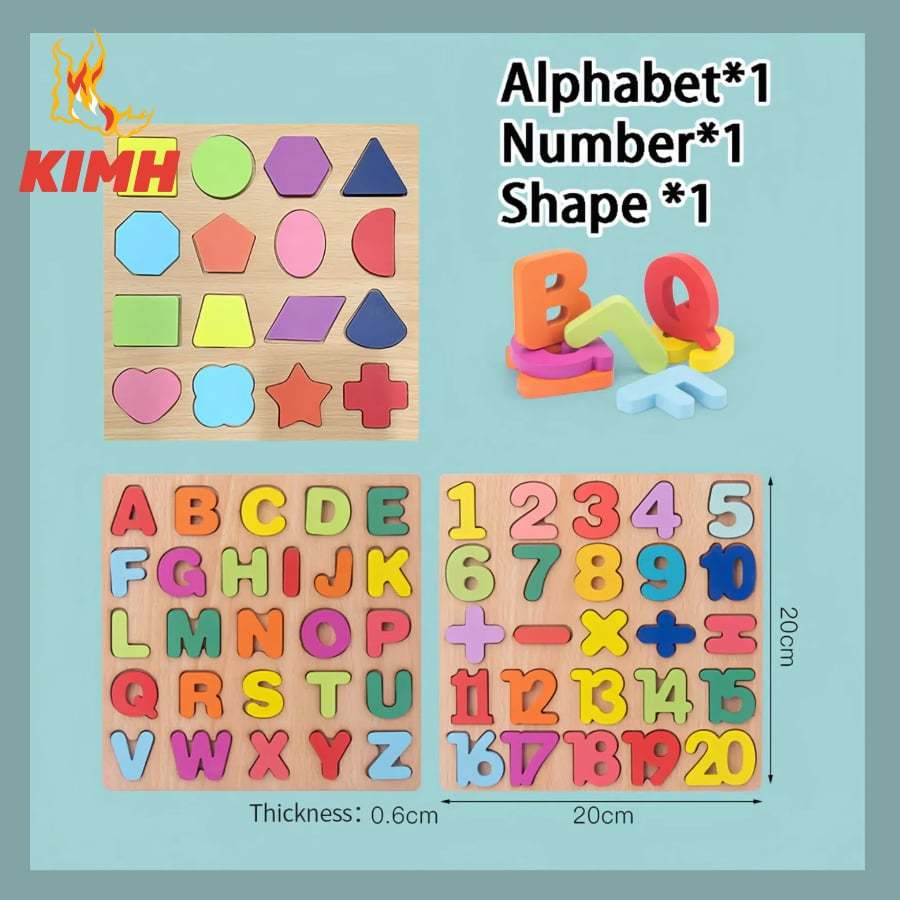 KIMH: Letters And Numbers Shape Puzzle Toys Wooden Matching Puzzle ...