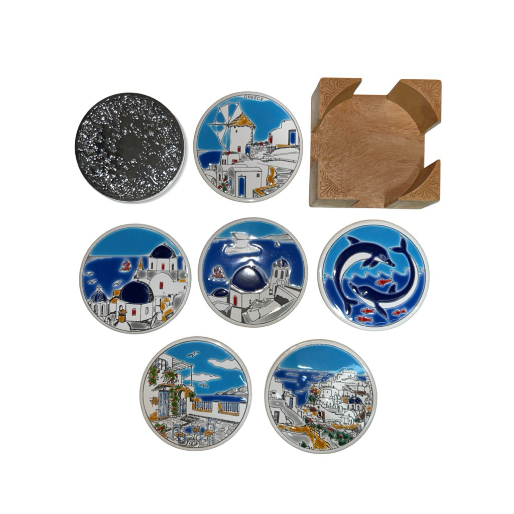 Pre-loved Greek Islands ceramic coaster 6piece set - made in Greece ...