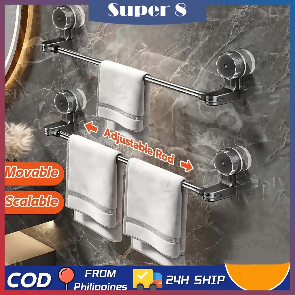 suction cup punch-free towel rack adjustable telescopic rod wall ...