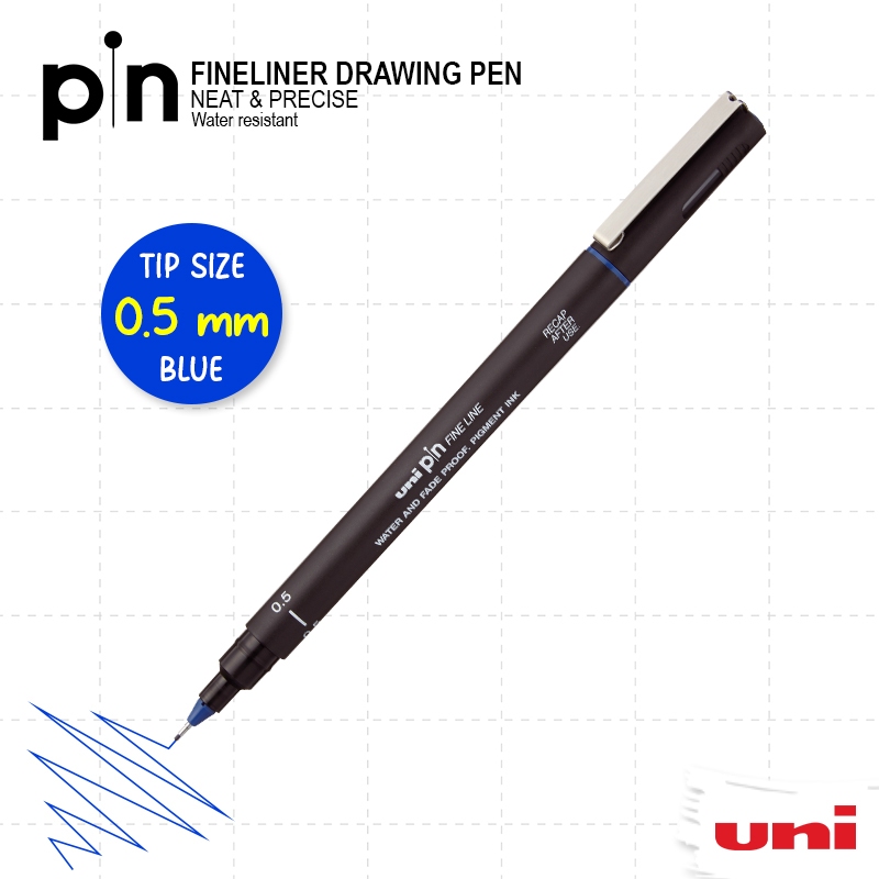 Uni Pin BLUE [0.5mm] | Waterproof Fineliner – Ideal for Artists ...