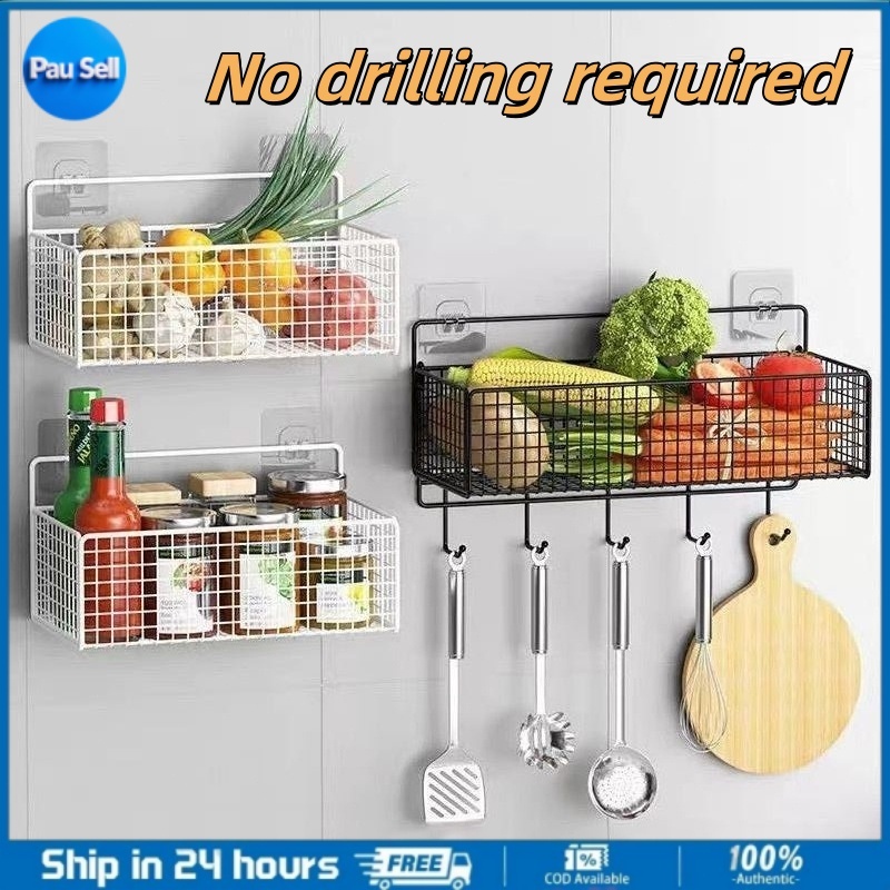 Kitchen Wall Mounted Storage Rack Condiments Organizer Spice Basket ...