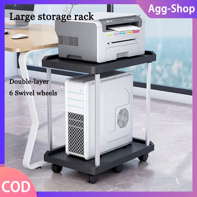 2 Layers Cpu Stand Rack With Rolling 6 Wheels Cpu Holder Under Desk Pc ...
