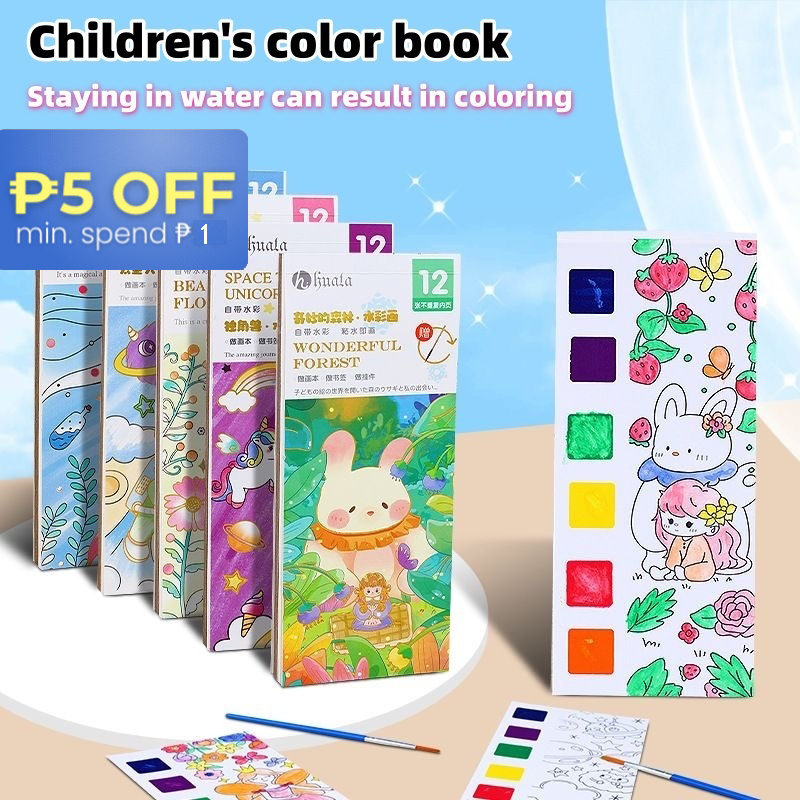 12 Sheets Painting Coloring Book Set with Paintbrush Graffiti ...