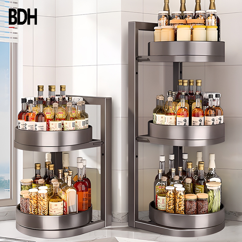 Rotating Spice Rack-Space Saving Corner Organizer for Oil/Sauce Bottles ...