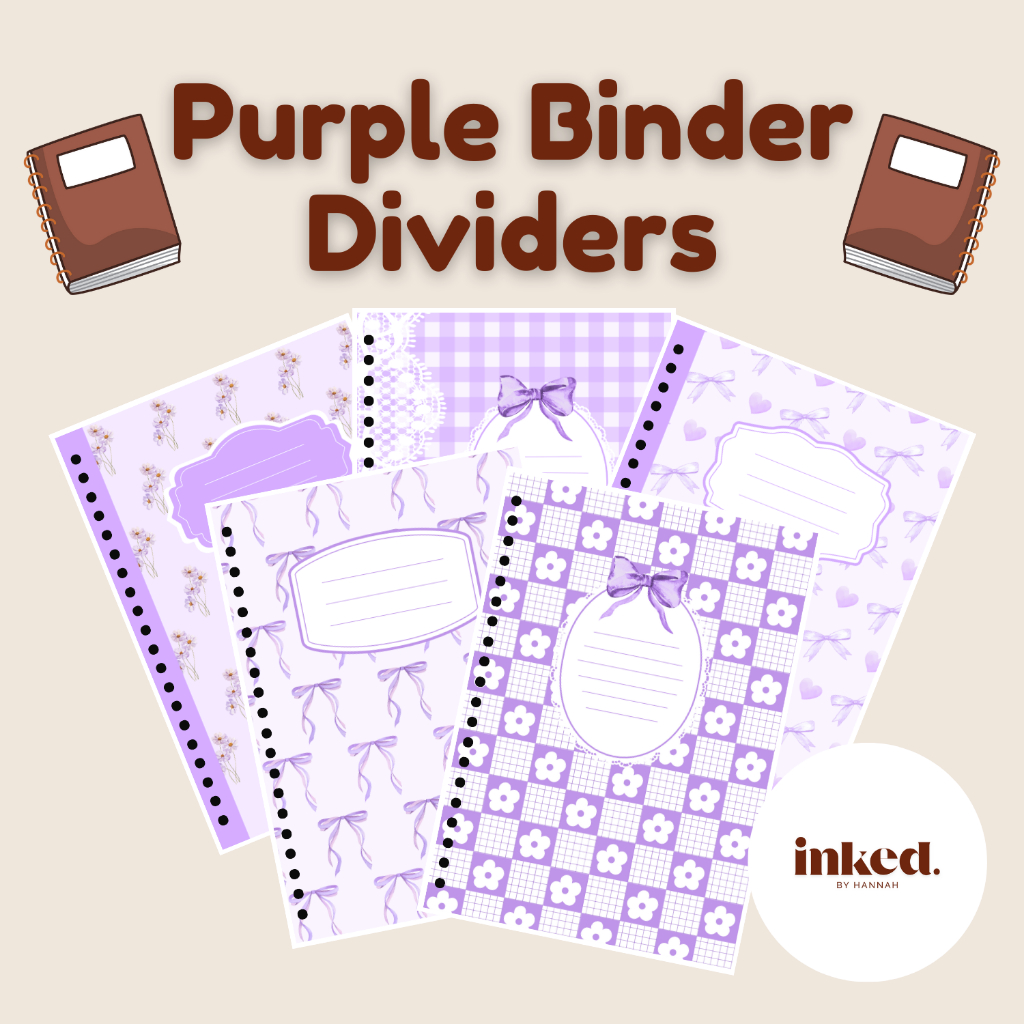 Purple Binder Dividers | 5pcs Cute Binder Dividers | Inked By Hannah ...