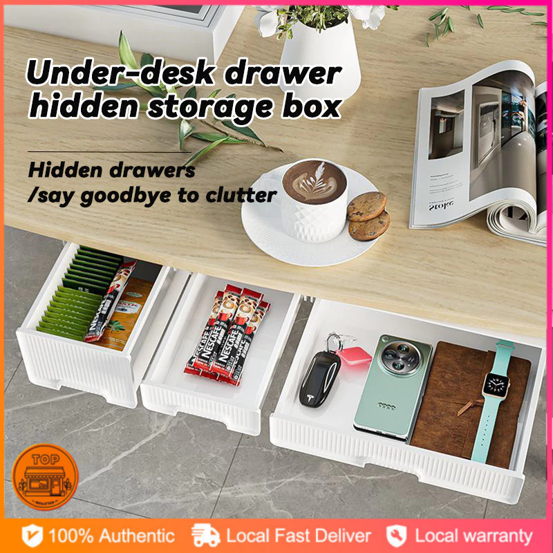 Under Desk Drawer Organizer Hidden Transparent Storage Shelf No Drill ...