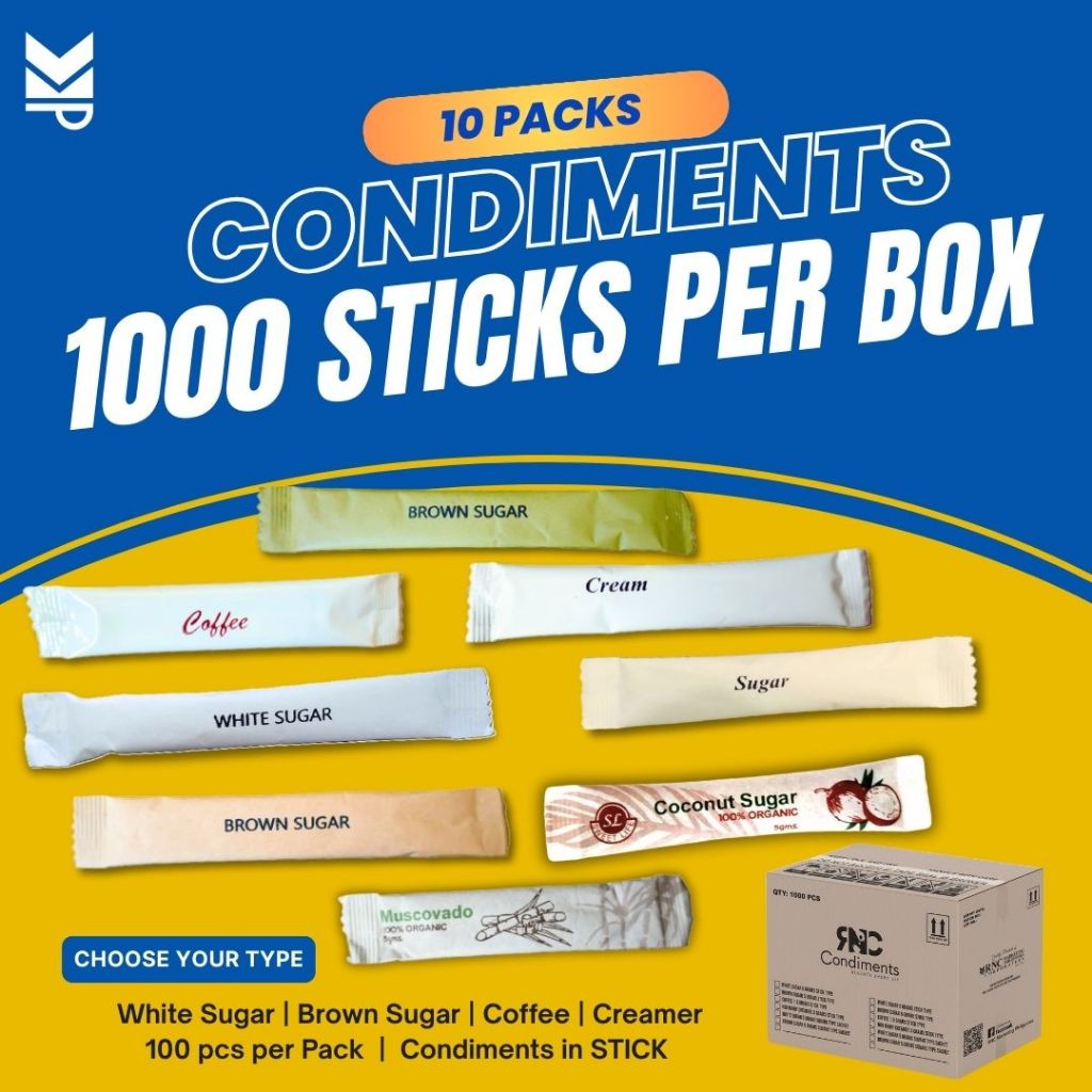 Condiments (STICK Type) By 10 PACKS IN A BOX - White & Brown Sugar ...