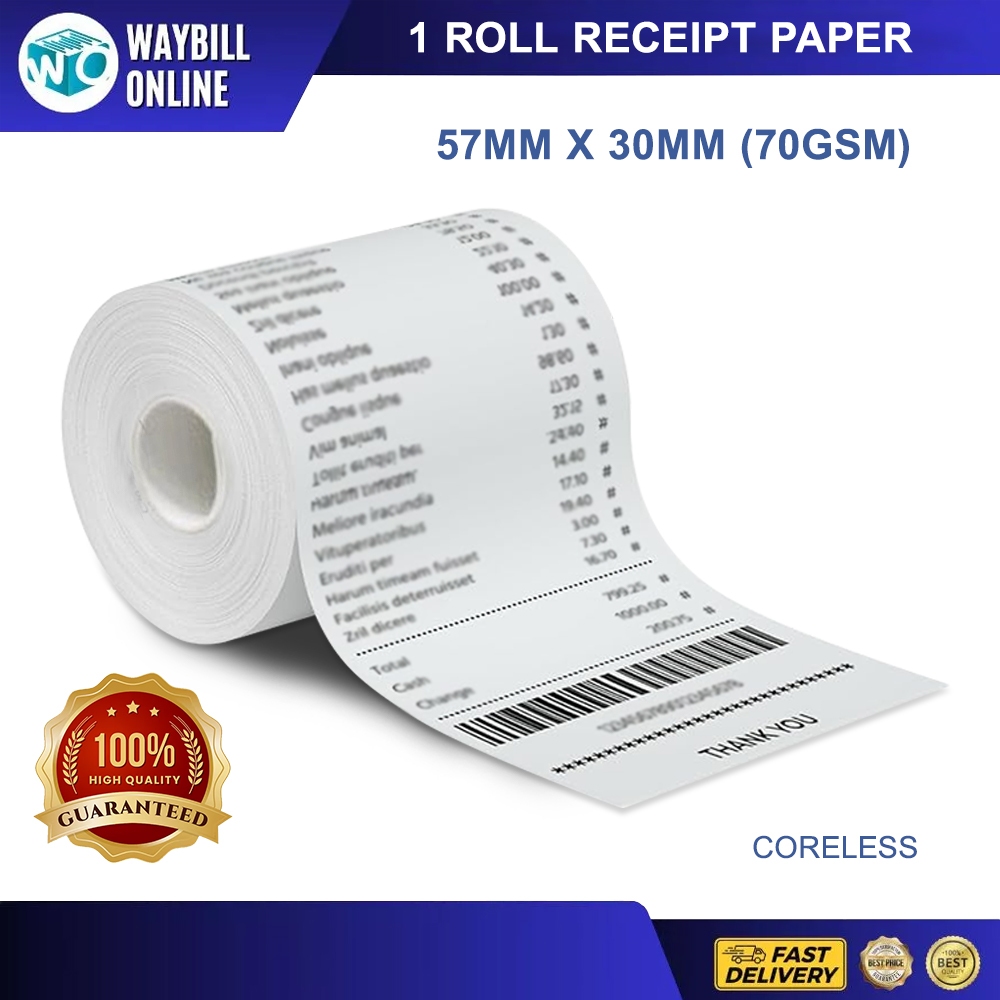 1ROLL Receipt Paper Coreless 57mm x 30mm 70GSM for POS Thermal Receipt ...