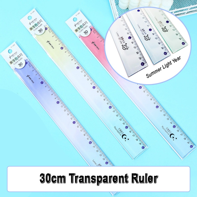 Little frog 30cm transparent gradient color ruler wavy line measuring ...