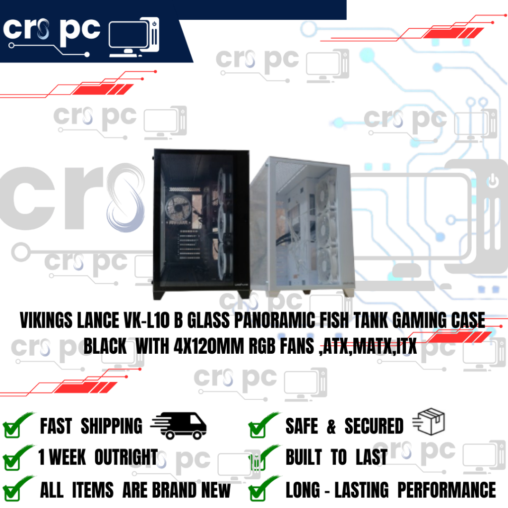 VIKINGS LANCE VK-L10 B GLASS PANORAMIC FISH TANK GAMING CASE BLACK WITH ...