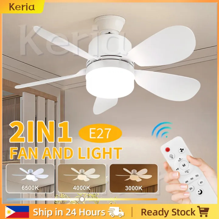 Ceiling fan LED With Light E27 three-color adjustable three-speedwind ...