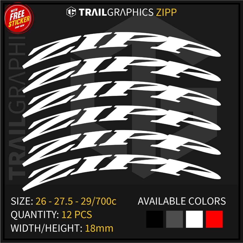 ZIPP (12 pcs) Wheel Rim Sticker Decals Vinyl for Mountain Bikes, Road ...