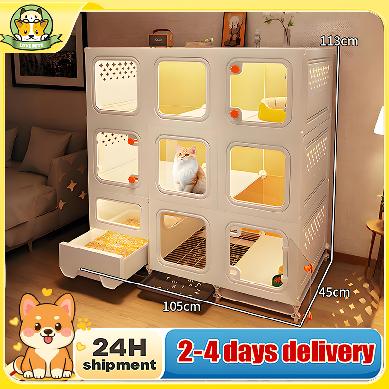 Modular 4 Tier Cat Cage with Litter Box Large Space Cage for Cat Multi ...