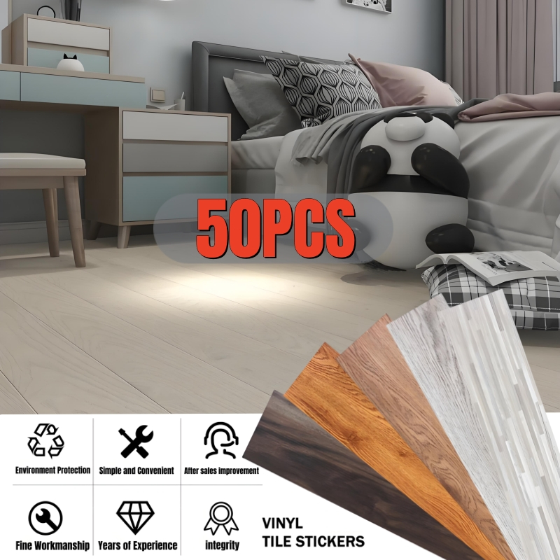 50PCS Vinyl Floor Sticker Wood Grain 91X15CM For Home Decor Waterproof ...