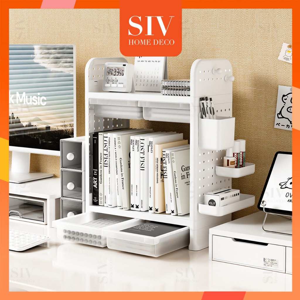 SIV Desktop Rack Desk Shelf With Drawer & Pegboard Organizer For Table ...