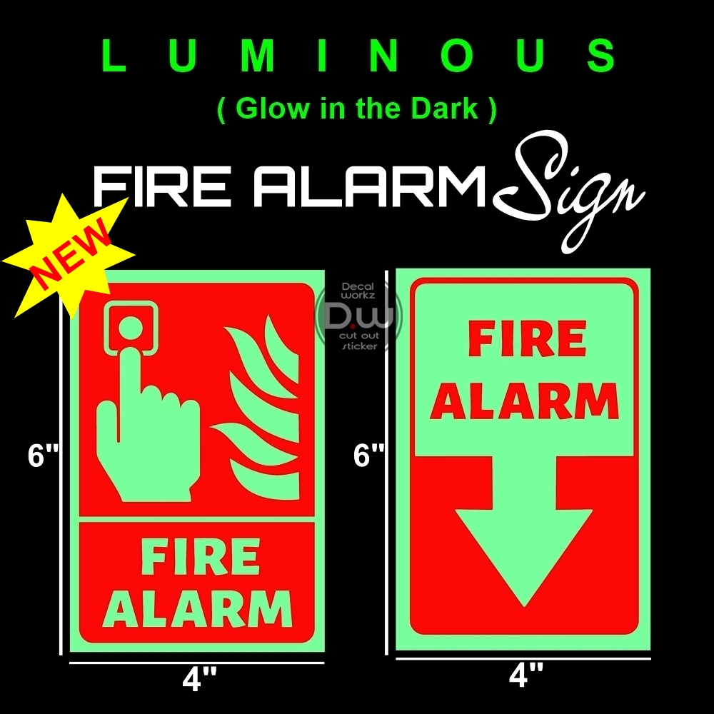 Luminous Fire Alarm Sign Glow in the Dark Cut Out Luminous Sticker in ...