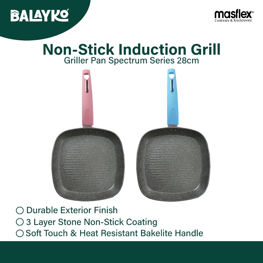 Balayko l Masflex BLU l PNK Non Stick Induction Grill Griller Pan ...