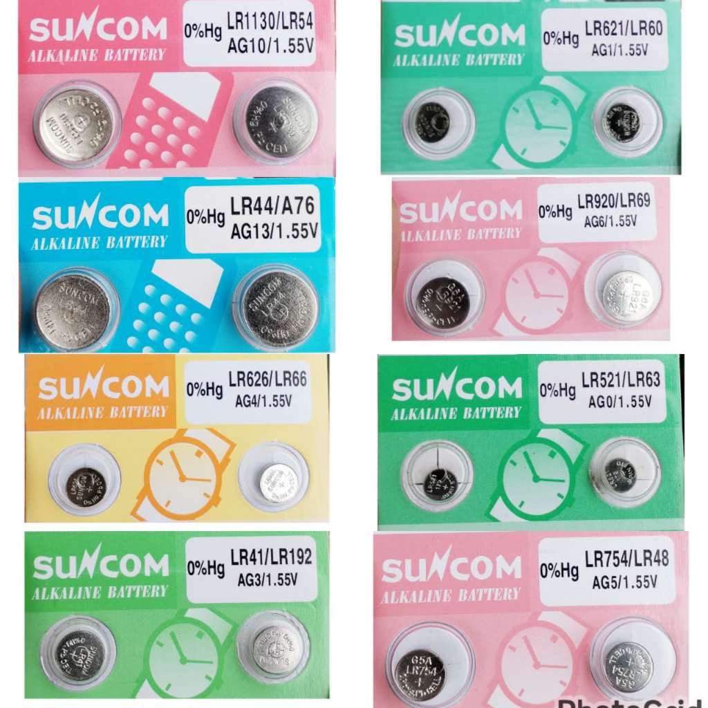 LR754 LR920 LR626 LR621 LR521 LR44 LR41 LR1130 SUNCOM ALKALINE BATTERY ...