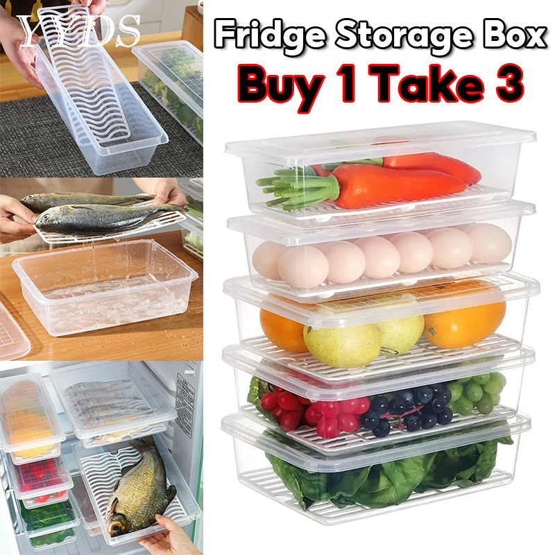 Buy 1 Take 3 Fridge Frozen Food Storage Box with Cover Ref Organizer ...