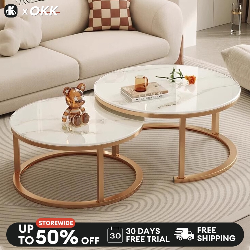 Small Simple Modern Living Room Nordic Style Steel Wood Round Coffee ...