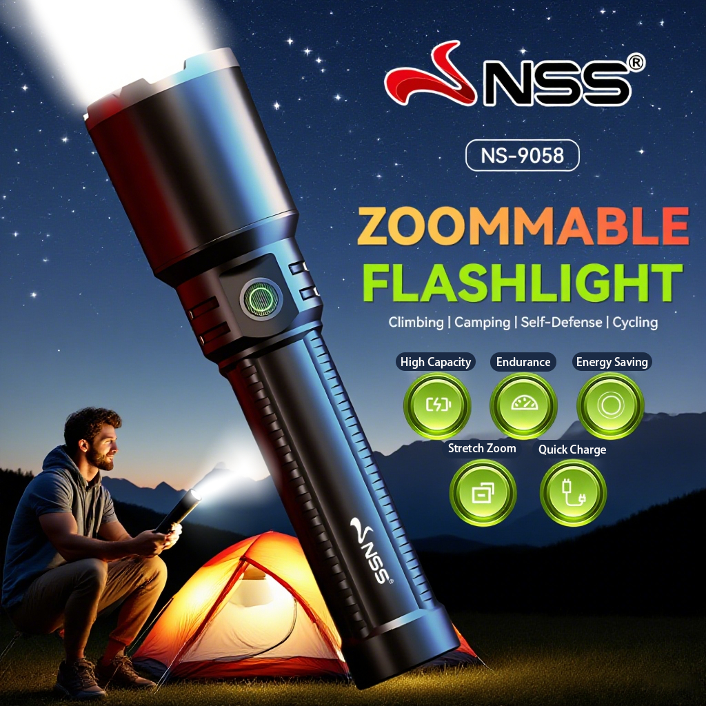 NSS Super Bright Zoomable Flashlight 100W Rechargeable Waterproof Torch ...