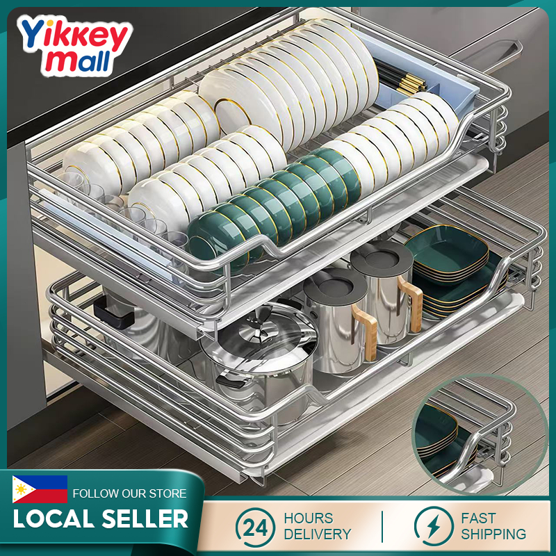 【304 stainless 】2 layer Dish Rack Pullout Basket Kitchen Stainless ...