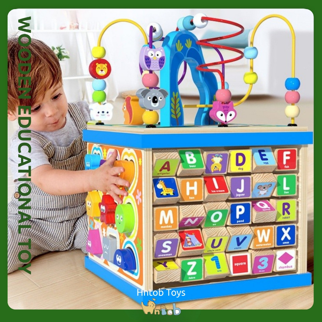 Hntob 35*23*23cm Wooden Math Around Beads Letters Multi-Maze Multi ...