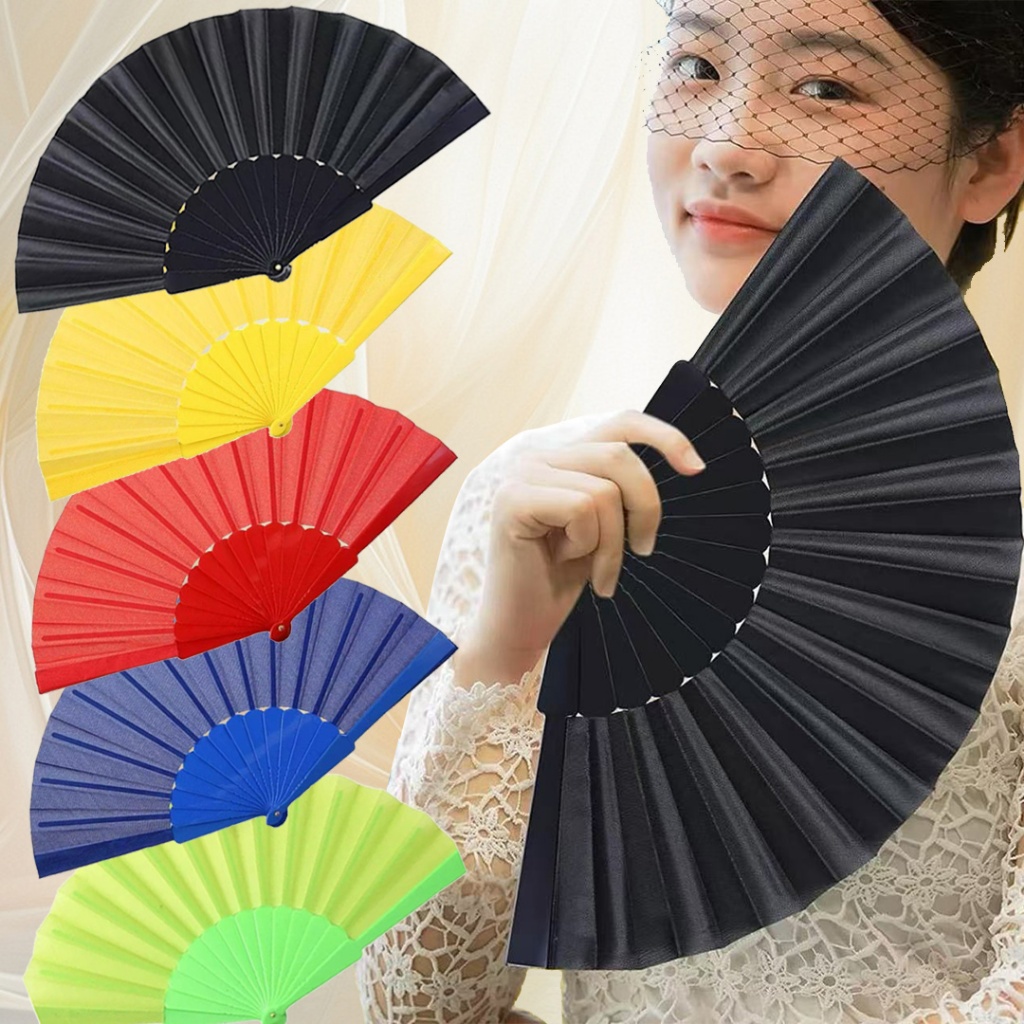23cm Plain Folding Fan/ Plastic Fan Candy-colored cloth fan Dancing Fan ...