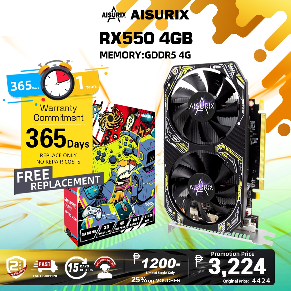AISURIX NEW RX550 4G FLASH Graphics Card GDDR5 AMD GPU For Working ...