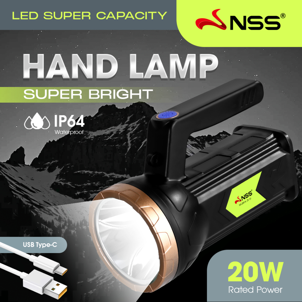 NSS Portable Hand Lamp Super Bright LED Flashlight Rechargeable Heavy ...