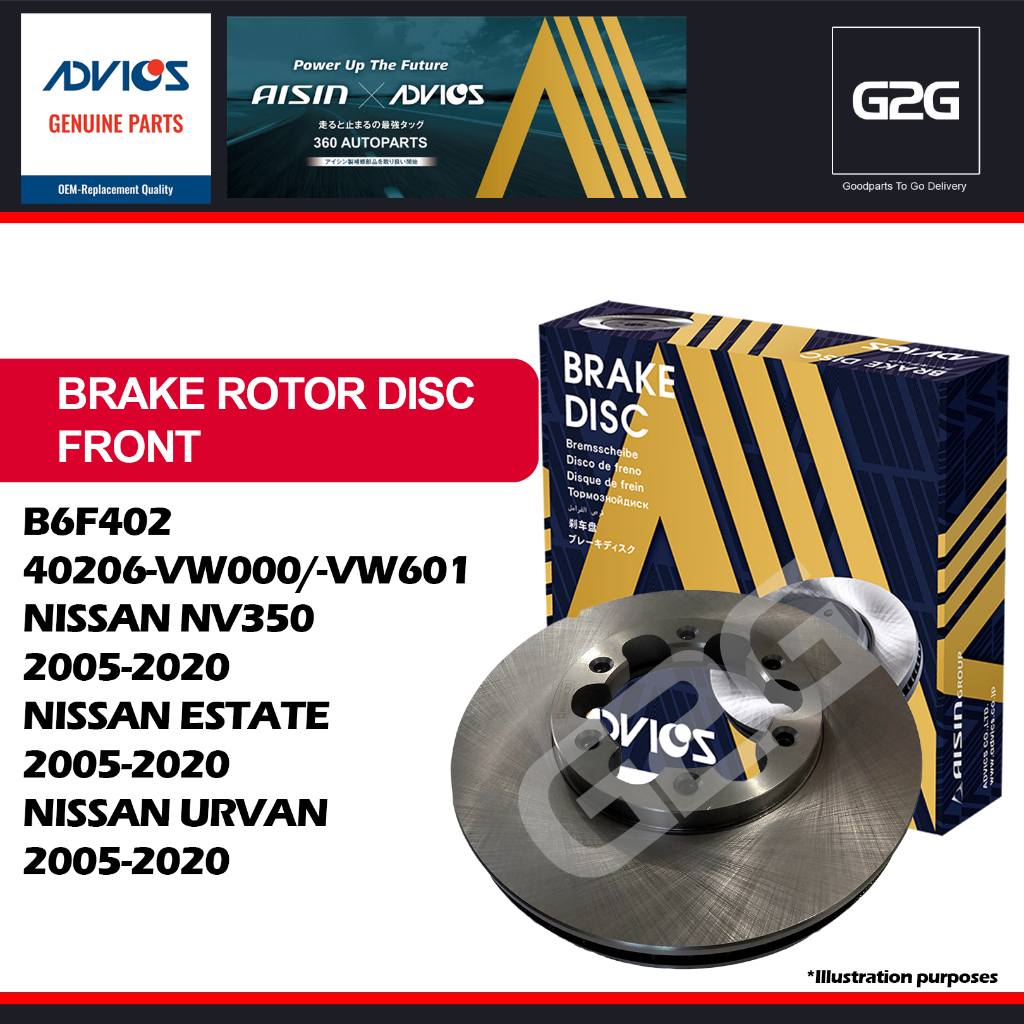 Rotor Disc Advics B6F402/40206-VW000 Nissan NV350 2005-2020 Estate 2005 ...