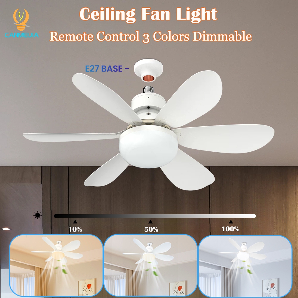 Dimmable Fan Ceiling Light E27 Led With Remote Control Ceiling Lamp tri ...