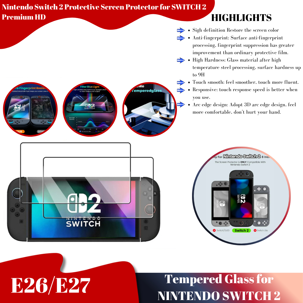Nintendo Switch 2 Protective Screen Protector for SWITCH 2 Premium HD ...