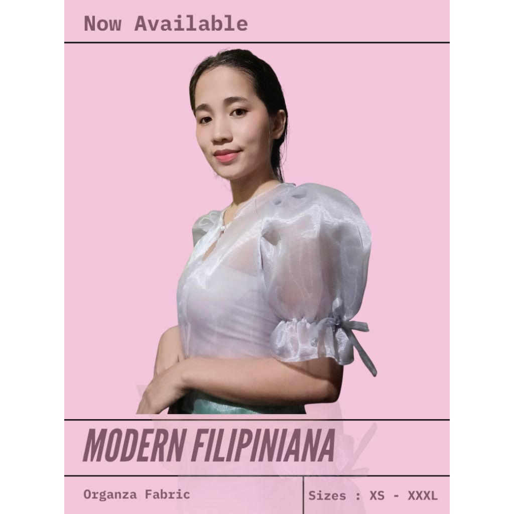 Modern Filipiniana, Garterized Sleeves - Grey | Shopee Philippines