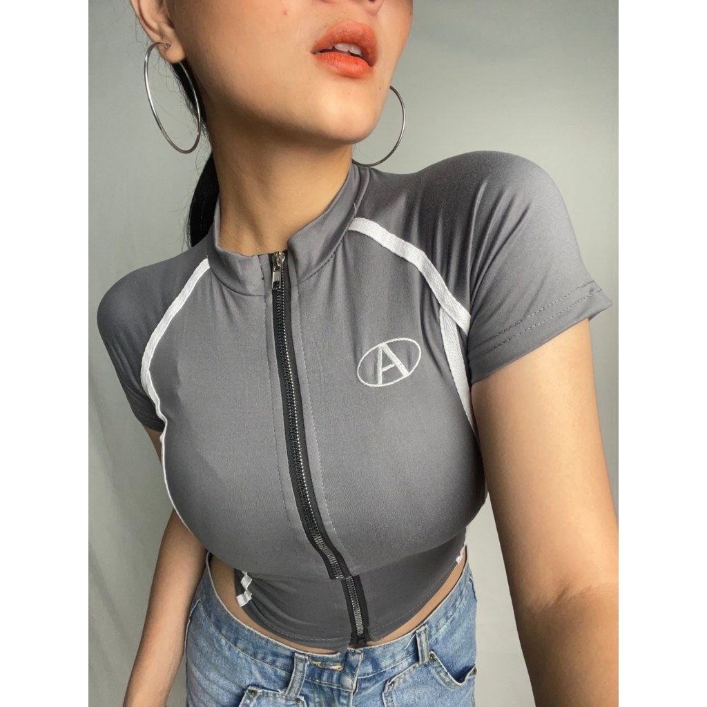 American Style Stand Collar Zipper Motorcycle Clothing Women's Cleavage  Revealing Tops Outfit Sexy | Shopee Philippines