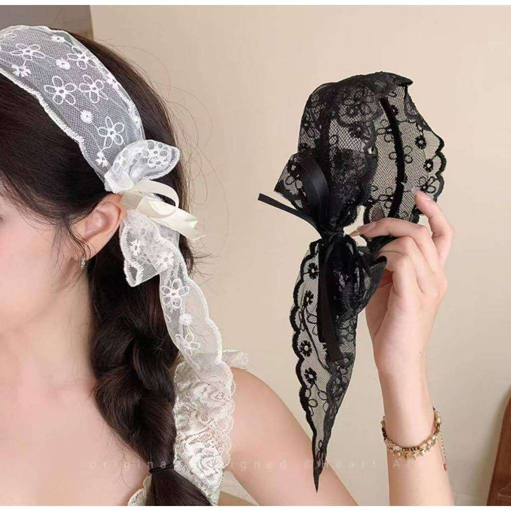 Stylish Black & White Lace Hairband Bowknot Head Accessory for Girls ...