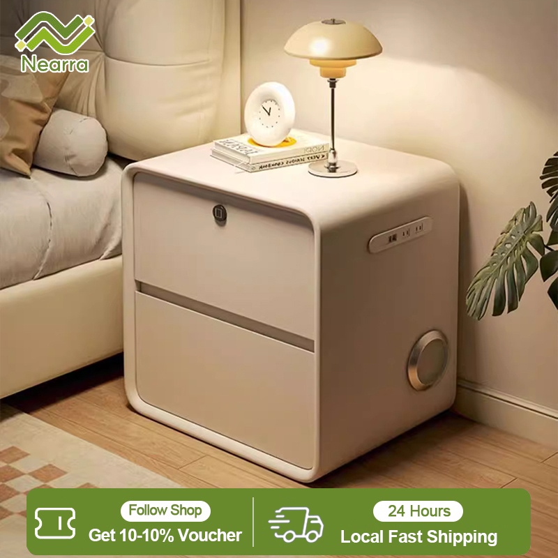 Nearra Simple Wind Nightstand Three Drawers + Fingerprint Lock + USB ...