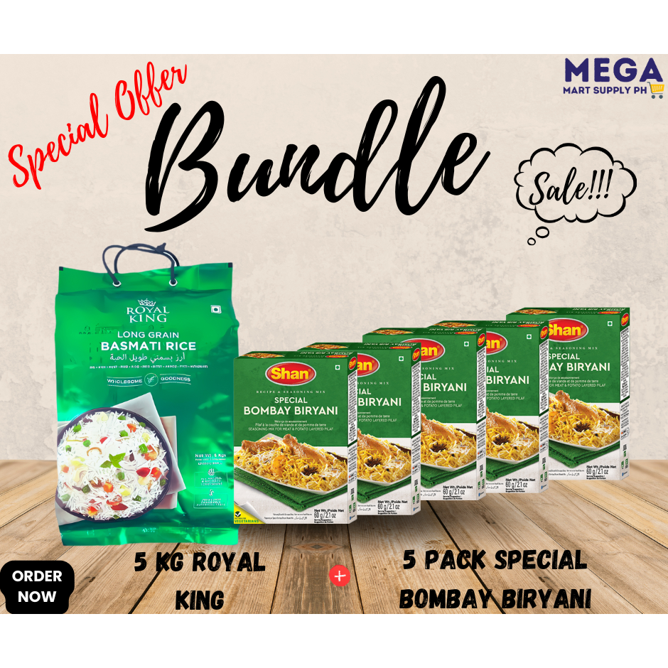 Royal King Long Grain Basmati Rice 5kg, & 5 pack Shan Bombay Biryani ...