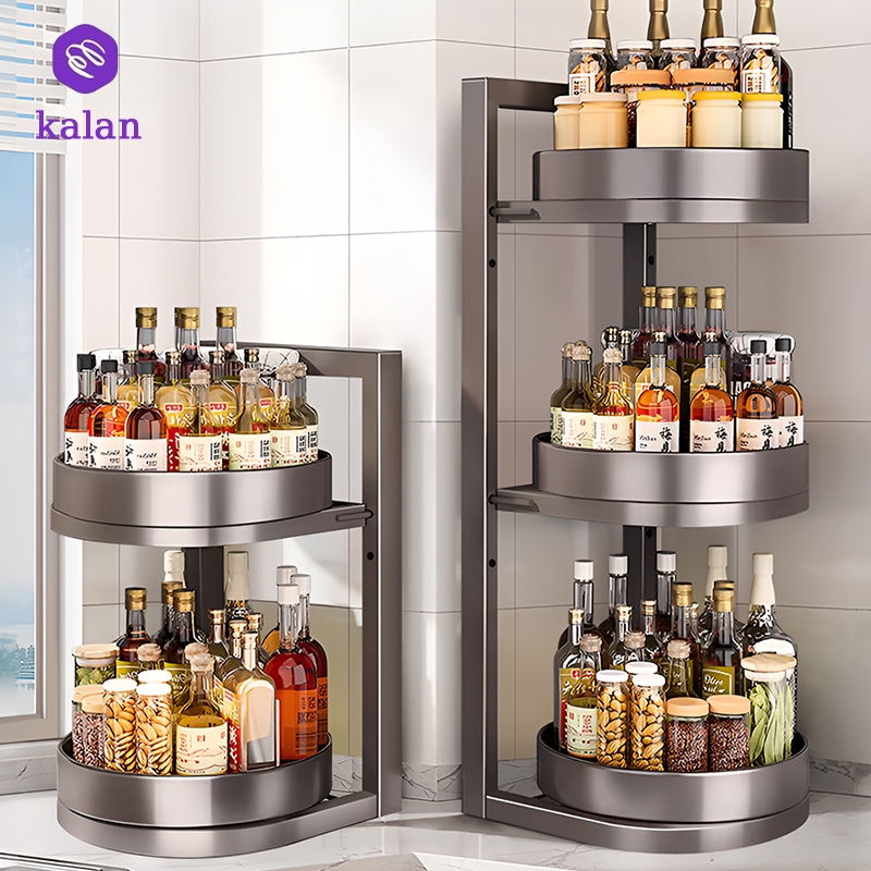 Kalan 2/3 Tier 360° Kitchen Condiments Racks Organizer Rotating Adjustable  Spice Seasoning Round