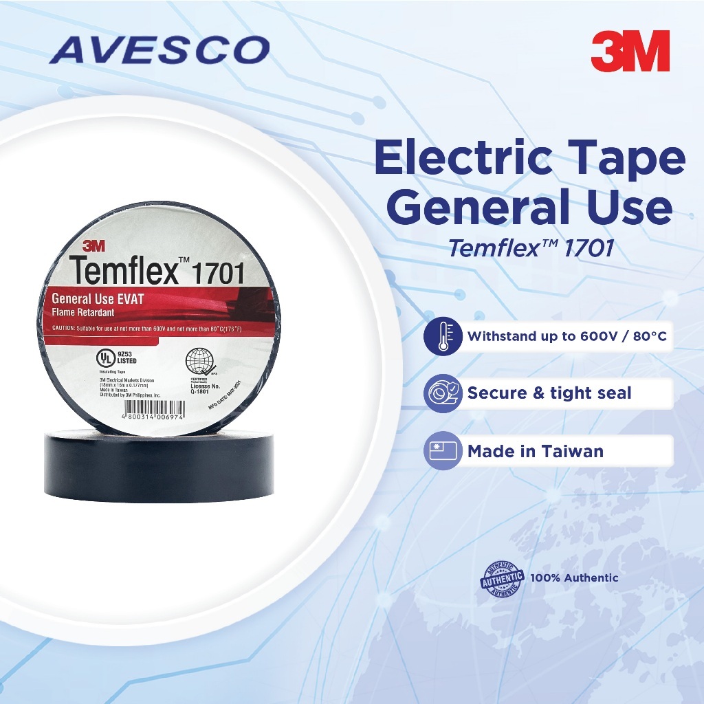 3M Temflex™ 1701 Electric Tape | Flame Retardant | General Purpose ...