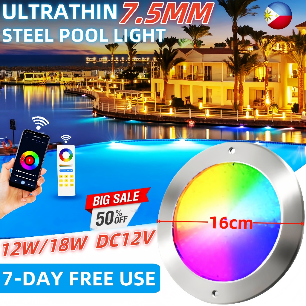6mm Ultra Thin Stainless Steel LED Pool Light RGB IP68 Waterproof ...